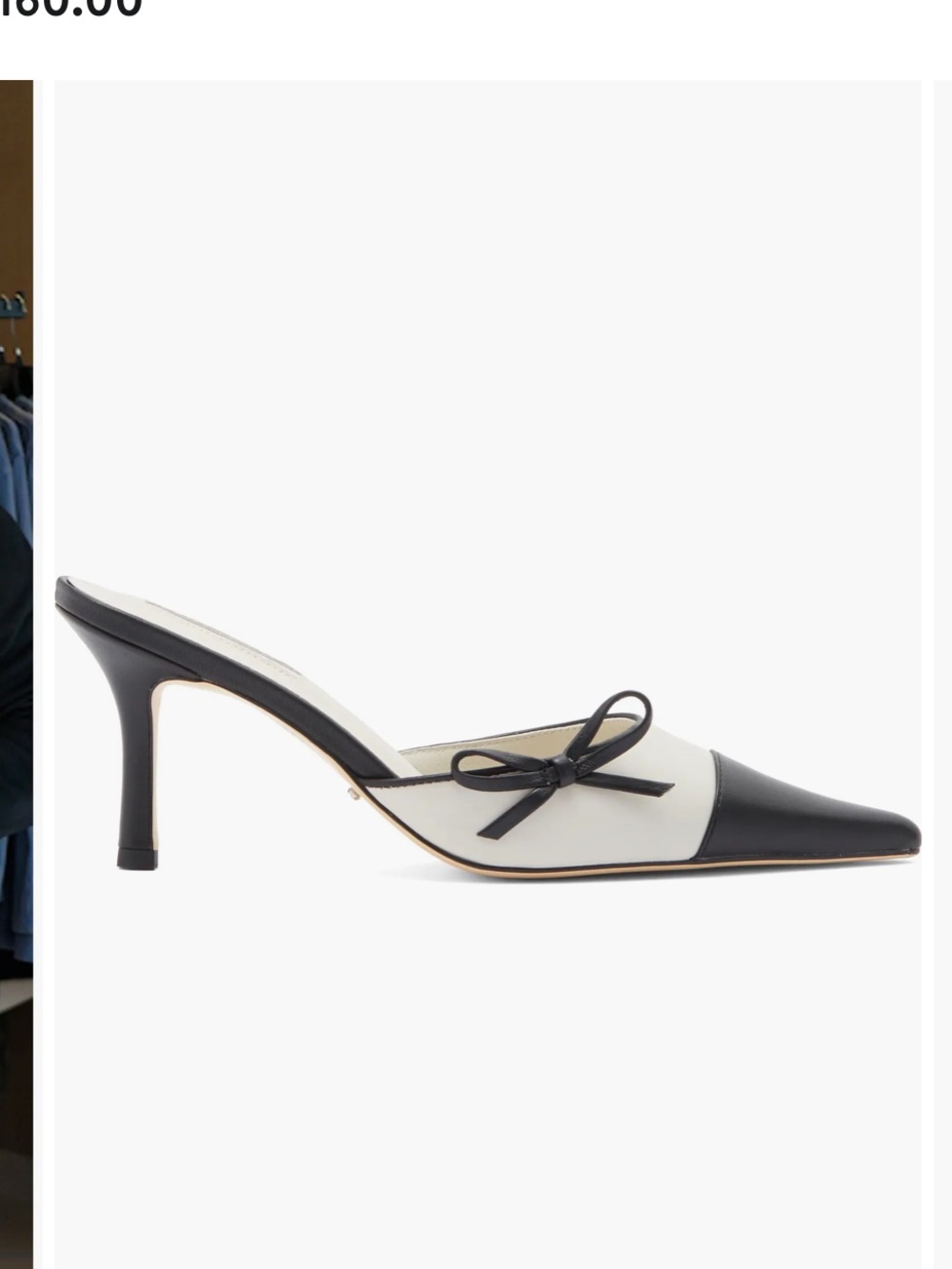 Atbell Pointed Toe Black & White Mule Heels with Bow